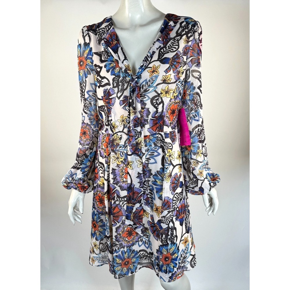 Betsey Johnson Long Sleeve Mini Dress Women 12 NWT $148‎ Lined Chiffon Floral